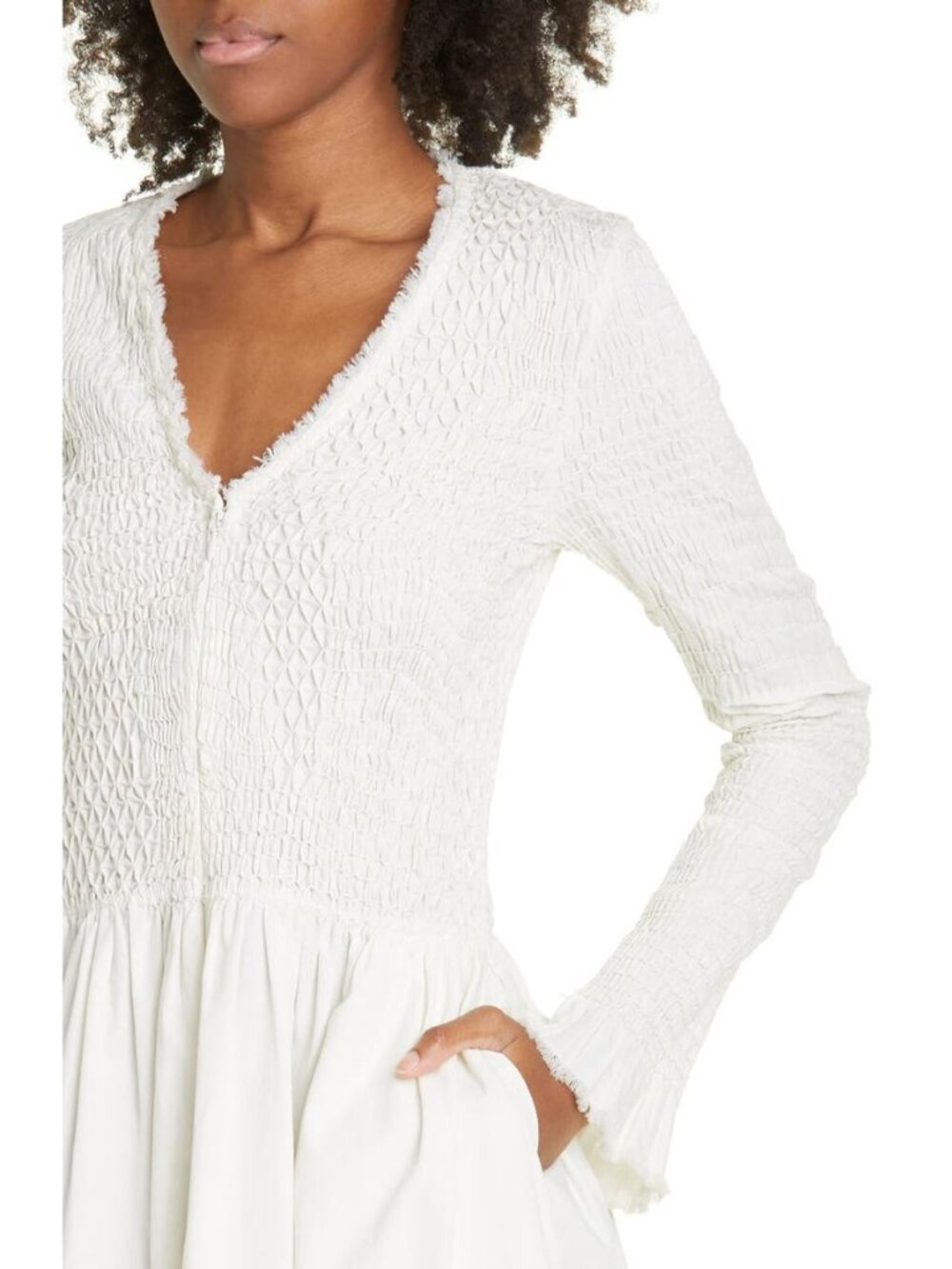 🆕SEA NEW YORK Casey Smocked Long Sleeve Midi Dress White 10 - Picture 4 of 16